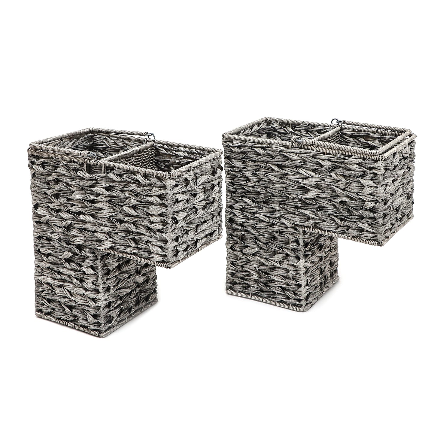 Trademark Innovations 14.5" Plastic Wicker Storage Stair Basket Set With Handles (Set of 2, Grey)