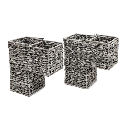 Trademark Innovations 14.5" Plastic Wicker Storage Stair Basket Set With Handles (Set of 2, Grey)