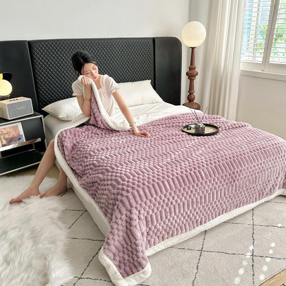 UKELER Sherpa Bed Blanket 80 × 90 inch, Ultra Soft Queen Size Throw Blankets for All Season, 470 GSM Cozy Plush Striped Fleece Blanket for Bedroom Living Room Dorm Hostel Sofa Camping, Purple