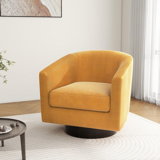 Swivel Barrel Accent Chair, Modern Round Corduroy Fabric Arm Chair for Living Room, Bedroom, Comfy