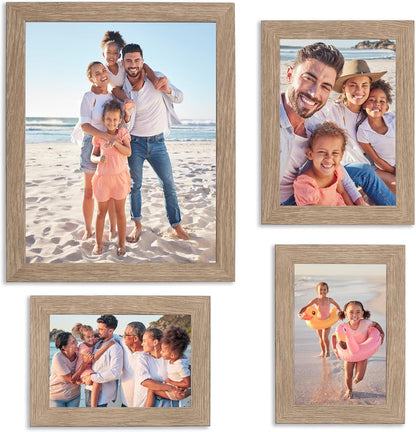 Sheffield Home 4 Piece Gallery Wall Frame Set, 8x10 Inch, 5x7 Inch, and 4x6 Inch, Light Natural