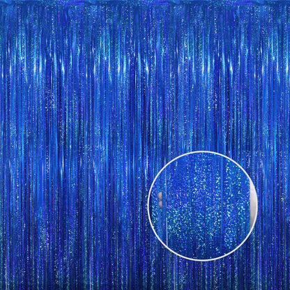 GOER 6.4 ft x 8.2 ft Metallic Tinsel Foil Fringe Curtains Party Photo Backdrop Party Streamers for Birthday,Graduation,New Year Eve Decorations Wedding Decor(2 Packs,Shiny Blue)