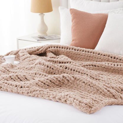 Battilo Chunky Knit Throw Blanket, Soft and Thick Chenille Throw Blanket, 50"x60" Handmade Cable Knit Crochet Blanket, Large Rope Knot Throw Blankets for Couch Sofa Bed Home Decor, Pink