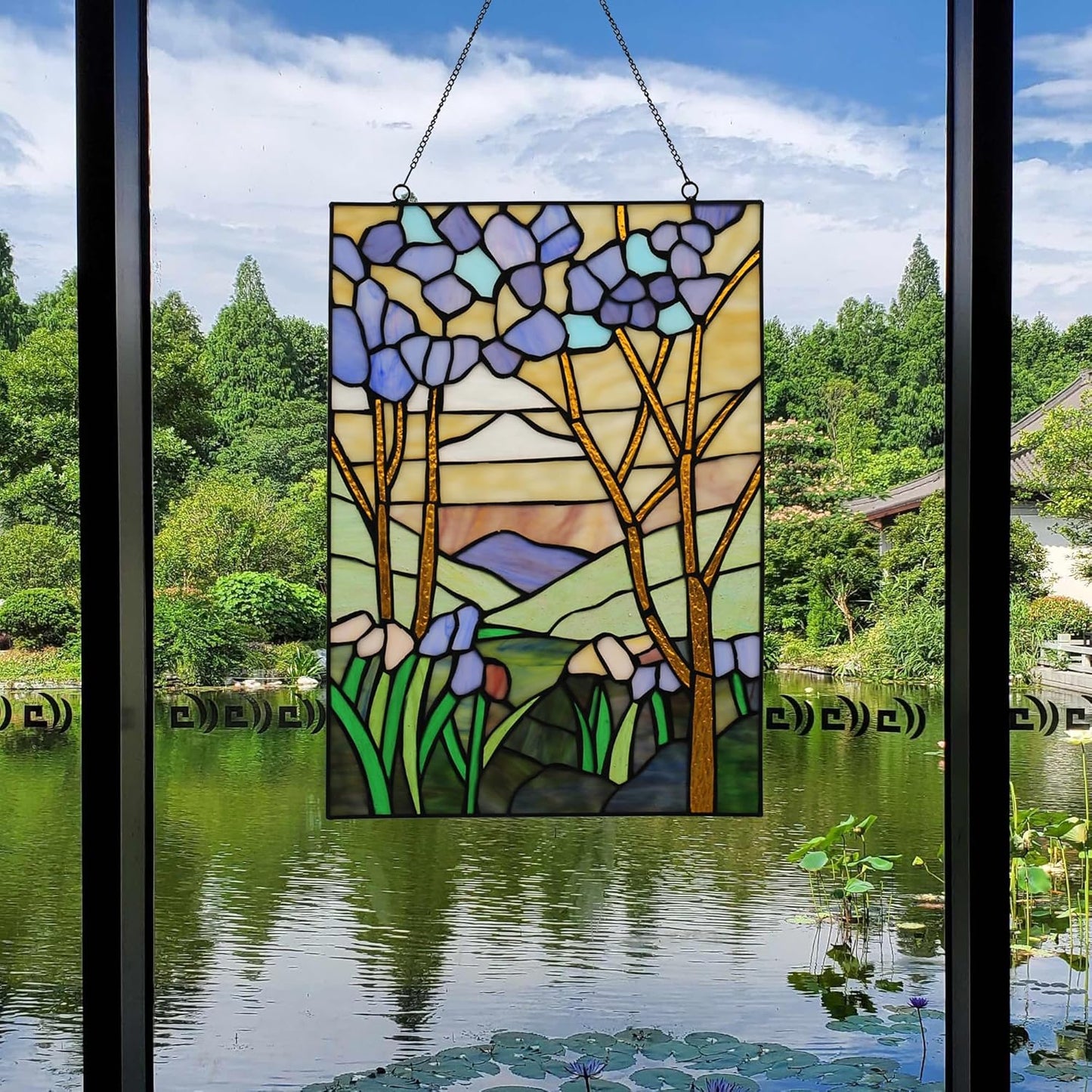 YOURANJU Stained Glass Window Hanging 16" H x 11" W Tiffany Style Rectangular Window Panel Suitable for Living Room Bedroom Kitchen Window Decoration Hangings with Chain (Sunset)