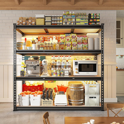 REIBII 48.2" W Garage Shelving, Storage Shelves Load 2600LBS, 4-Tier Adjustable Heavy Duty Metal Shelves for Warehouse, Pantry, Kitchen, 60.1" H X 48.2" W X 24" D, Black
