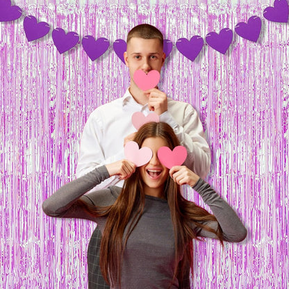 BRAVESHINE Clear Purple Party Decorations Iridescent Foil Curtain - 2 Pack 3.2 x 6.5 ft Holographic Tinsel Backdrop Party Streamers Curtains for Birthdays Valentine’s Bachelorette Bridal Shower Decor