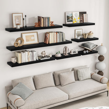 RICHFOCUS 36Inch Floating Shelves for Wall 2 Pack Shelves for Bedroom|Kitchen|Bathroom Wall Mounted Rustic Wood Floating Shelf with Invisible Brackets for Books|Storage|Decor, Black