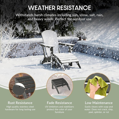 WestinTrends Outdoor Ottoman, Patio Adirondack Ottoman Foot Rest, All Weather Poly Lumber Folding Foot Stool for Adirondack Chair, Widely Used for Outside Porch Pool Lawn Backyard, Gray