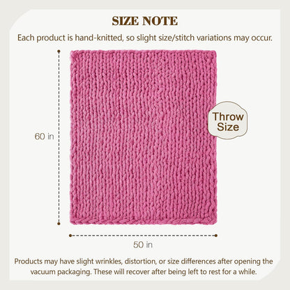 Carriediosa Chunky Knit Throw Blanket 50" X 60", 100% Hand Made Large Chenille Loop Yarn Soft Fluffy Throws for Couch Sofa Bed, Big Crochet Cozy Heavy Thick Cable Woven Blankets, Hot Pink