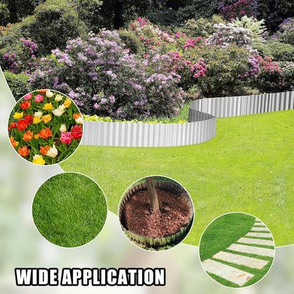 Corrugated Metal Garden Edging - 6 Inch X 20 FT Landscape Edging Border, Flexible Border for Garden Fence, Flower Bed, and Lawn (Silver)