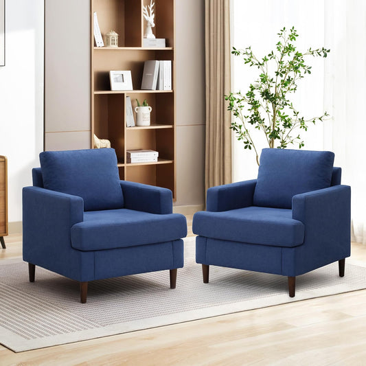 Mid-Century Accent Chair,Modern Linen Fabric Armchair for Living Room,Comfy Upholstered Reading