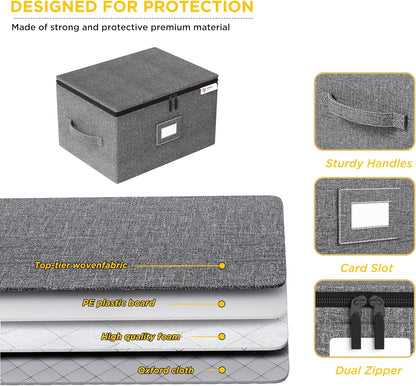 YearningHome Wine Glass Storage Box with Dividers,Hard Shell and Stackable Stemware Storage Containers with Sturdy Handle for Glassware Crystal Storage and Transport,Grey,Holds 12