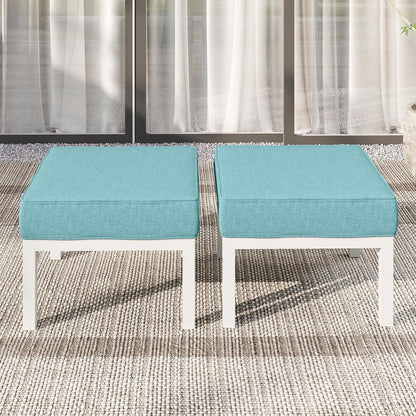 Solaste Outdoor Footstools Patio Ottoman Set of 2, Aluminum All-Weather Outdoor Footrest Seat with Removable Cushions, Patio Furniture Ottomans for Garden, Backyard, Poolside-White