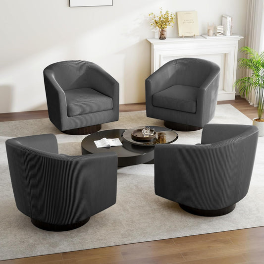 Swivel Barrel Accent Chair, Modern Round Corduroy Fabric Arm Chair for Living Room, Bedroom, Comfy