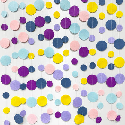 Oh Happy Day Decorations Navy Blue Yellow Purple Pink Boho Felt Circle Dot Garland Hanging Polka Dot Streamer for Classrooms Preschool Everyone is Welcome Homeschool Nursery Birthday Baby Shower Decor