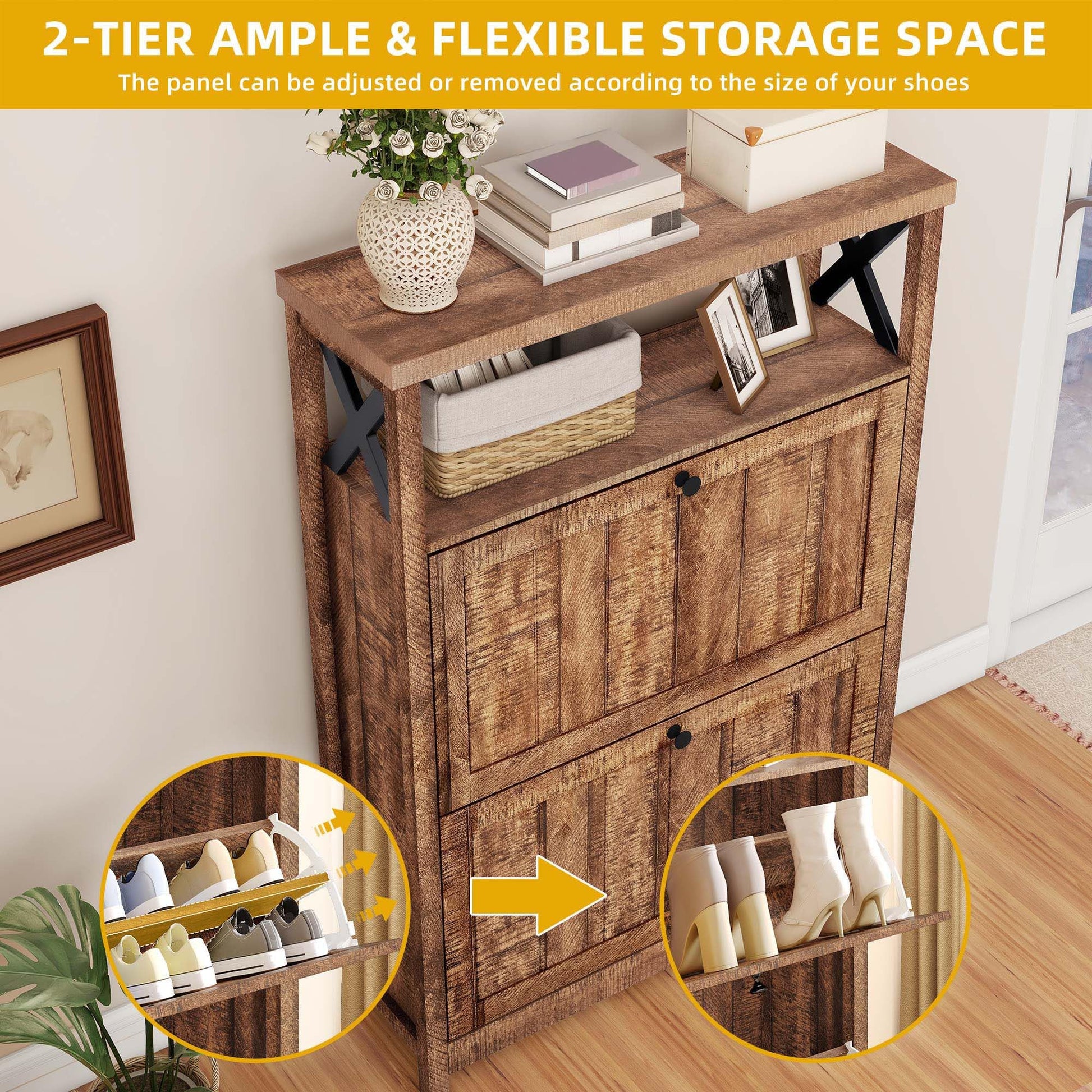 DWVO Rustic Brown Shoe Cabinet for Entryway