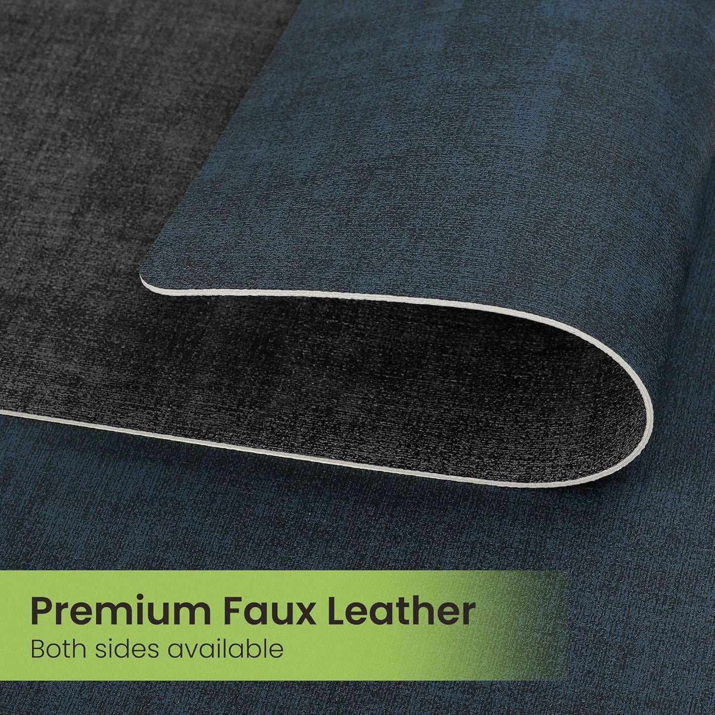 Faux Leather Dual Sided Placemats Set of 4, Square Non-Slip Heat Resistant Placemats with Coaster, Reversible wipeable Waterproof Table Mats for Kitchen, Dining, Outdoor (4, Black Navy Blue)