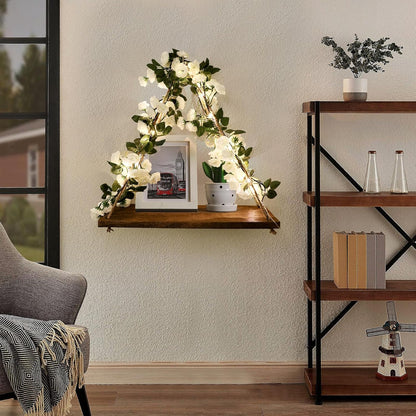 Floating Shelves for Wall,Plant Wall Decor,Hanging Shelf,Cottage Core Decor,Room Decor Aesthetic,Boho Room,Adhesive Shelves,Floating Shelves for No Drilling,Two-Piece Set(White Flower)