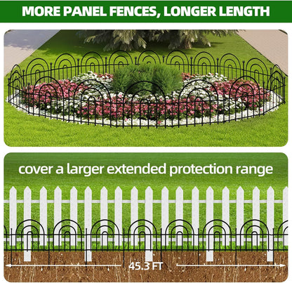 Decorative Garden Fence, 32 Panels No Dig Fence 45.3ft(L) x13in(H) Animal Barrier for Dog Rabbit, Arched Flower Bed Wire Border Rustproof Metal Panel Fencing for Yard Patio Outdoor Decor
