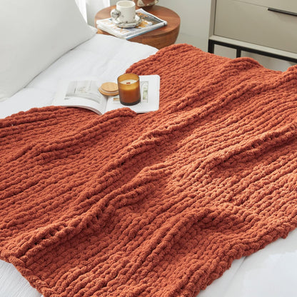 Amélie Home Chunky Knit Throw Blanket for Couch, Soft Chenille Crochet Blanket for Sofa, 50"x60", Burnt Orange