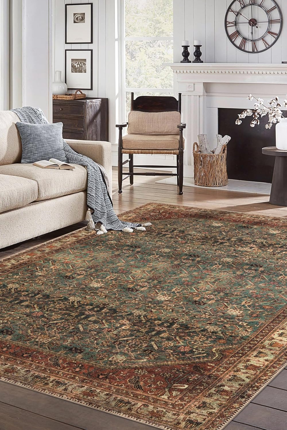 Keen Home Design 5x7 Rug - Machine Washable Area Rug with Non-Slip Backing, Ideal for Living Room, Dining Room, Bedroom - Vintage, Easy Clean, Durable, Low Pile Rug - (5' x 7')