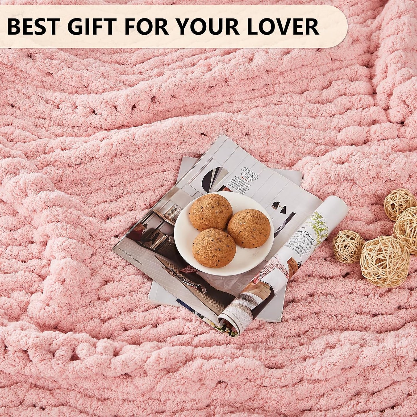 L'AGRATY Chunky Knit Blanket Throw - Soft Chenille Yarn Throw Blanket 60x80: Handmade Thick Cable Knit Crochet Blanket - Large Knit Blanket Chunky Rope Knot Throw Blanket for Couch Sofa Bed Home Decor