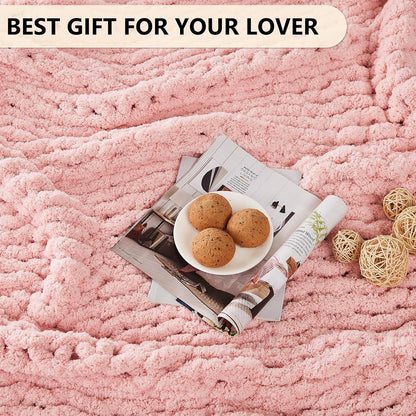 L'AGRATY Chunky Knit Blanket Throw - Soft Chenille Yarn Throw Blanket 50x60: Handmade Thick Cable Knit Crochet Blanket - Large Knit Blanket Chunky Rope Knot Throw Blanket for Couch Sofa Bed Home Decor