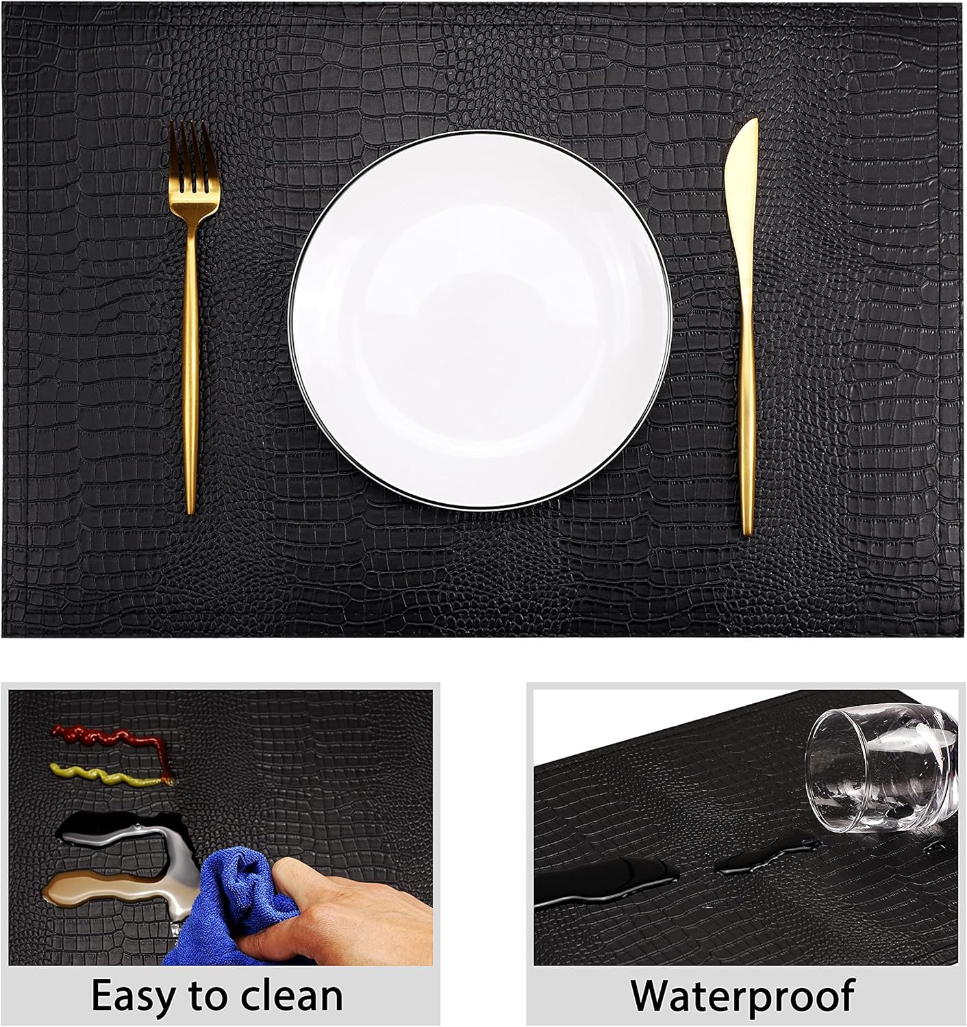 Jovono Faux Leather Hardboard Placemats, Set of 8 PU Table Mats, Easy to Clean, Heat & Stain Resistant for Office Conference Table, Dining Home Decor