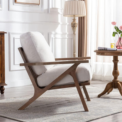 chairus Mid Century Accent Armchair Modern Upholstered Lounge Chair Compfy Leisure Arm Chair for Living Room Fireplace/Bedroom/Reception/Dorms, Linen Fabric White