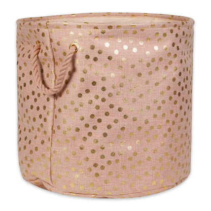 DII Polyester Storage Bin Gold Metallic Collection Collapsible with Handles Large Round Millennial