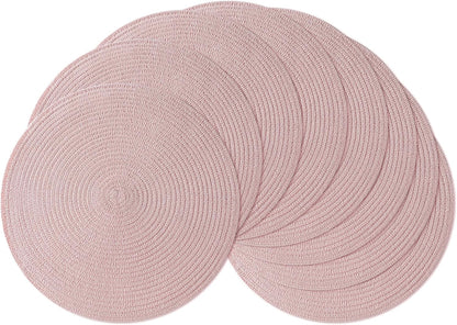 Leetaltree Round Placemats Heat and Slip Resistant Cotton Table Mats, Washable Bohemian Placemats for Dining Tables (Pink, Set of 6)