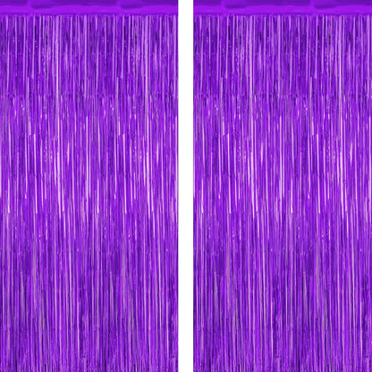 2 Pack Backdrop Curtains, 3.28 FT x 7.05 FT Purple Tinsel Backdrop, Metallic Purple Backdrop Fringe Curtains Foil Streamer, Party Supplies Photo Props for Anniversaires Wedding Party