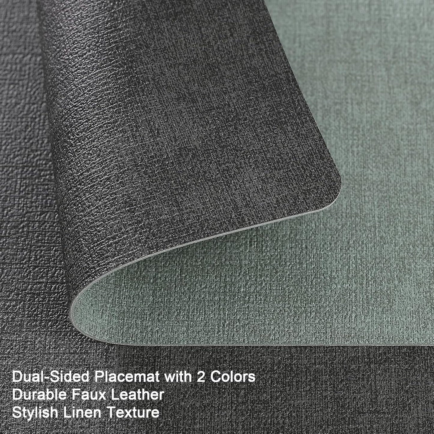 Myir JUN Placemats Dual Sided, Faux Leather Place Mats Set of 6 Indoor for Dining Table Non-Slip Washable Wipeable Heat Resistant Outdoor Table Mats (Gray Sage Green, Set of 6)