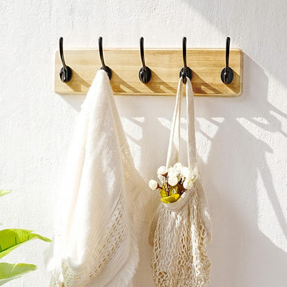 Dseap Coat Rack Wall: Patented, Heavy-Duty, 5-Double-Hooks Wooden Wall Mounted Coat Rack Coat Hanger Hook Rail for Winter Coats Hat Jacket Clothing, Light Brown, Pack of 2