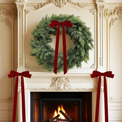 Senjie 10Pcs Large Velvet Christmas Tree Bows, 20in x 8in Premade Vintage Ribbon Tree Topper Bows Ornaments for Staircase Garland Wreath Holiday Home DIY Crafts Decorations, Burgundy