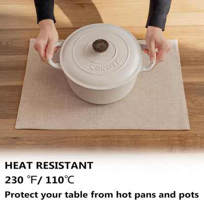 Demetex Linen Placemats Set of 8 Modern Beige Place Mats Heat Resistant Washable Table Placemat for Dining Room Restaurant Indoor, 13x19 inch, Light Linen