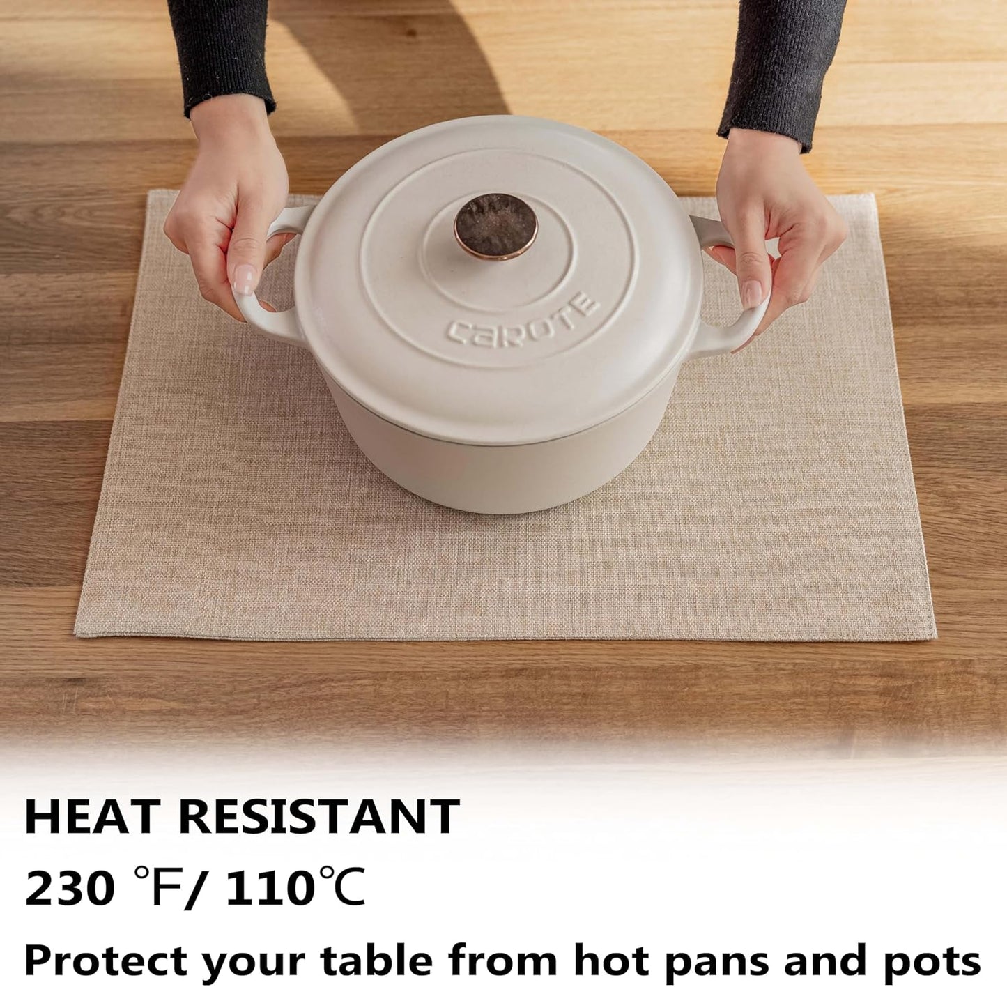 Demetex Linen Placemats Set of 4 Heat Resistant Cloth Placemats Table Place Mats Burlap Plate Mats for Dining Kitchen Banquet, Light Linen