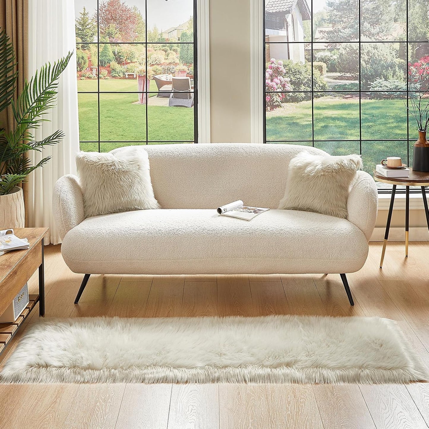 AMTOVO Faux Fur Rug, Light Grey Ultra Soft Fluffy Shag Sheepskin Rug, 2 x 6 ft Runner Area Rugs for Bedroom Sofa Throw Cushion Room Decor, Rectangle