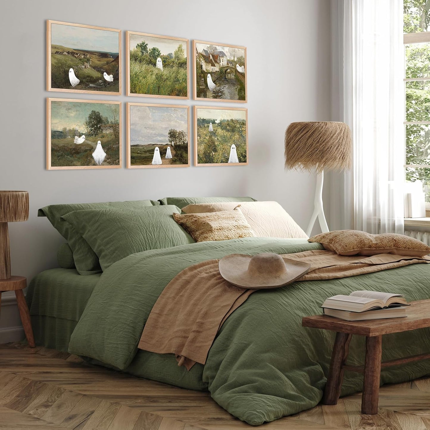 LANCHI95 6 Pcs 8x10 In Halloween Wall Art Prints, Vintage Witch Posters, Cute Ghost Pictures for Bedroom Decor (UNFRAMED)