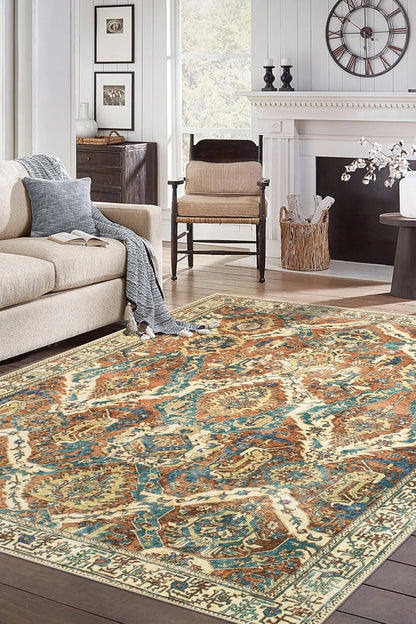 Keen Home Design 10x14 Rug - Machine Washable Area Rug with Non-Slip Backing, Ideal for Living Room, Dining Room, Bedroom - Vintage, Easy Clean, Durable, Low Pile Rug - (9'7" x 14')