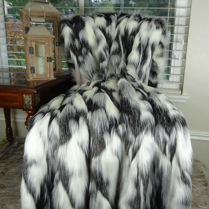 Gray Black White Faux Fur Throw Blanket & Bedspread - Tibet Fox Fur - Gray Black White Luxury Faux Fur - Soft Faux Fur Blanket, Made in USA, 16438