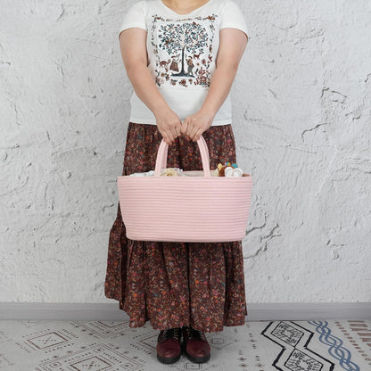 Diaper Caddy Organizer Cotton Rope Baby Basket Nursery Storage and Portable Tote Bag for Car Ideal Baby Shower Gifts and Registry Must-Have for Newborn Essentials large coral pink