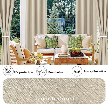 HolidayIdeas Linen Outdoor Curtains for Patio Waterproof-4 Panels Cream Outside Gazebo Curtains 54"x95"-Indoor/Outdoor Curtains Weighted Weatherproof, Privacy for Pergola, Porch, Cabana, Livingroom
