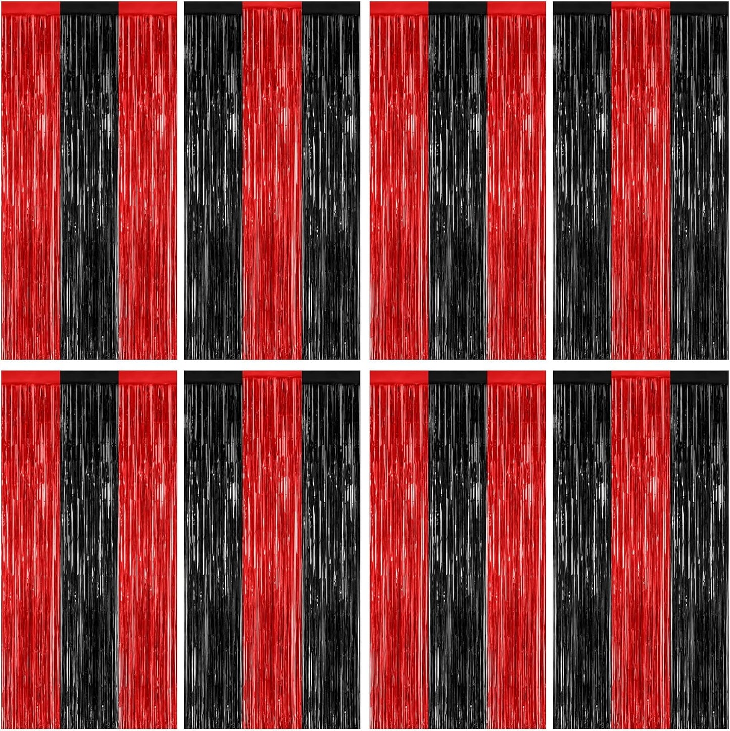 8 Pack Halloween Party Supplies, 3.28 FT x 7.05 FT Red and Black Foil Streamer, Metallic Fringe Curtains Tinsel Backdrop Party Streamer, Hanging Halloween Decorations Casino Party Decor
