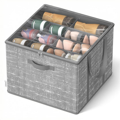 SONGMICS Shoe Organizer for Closet, Shoe Storage Box with Clear Lid, Foldable Fabric Bins, Holds 16