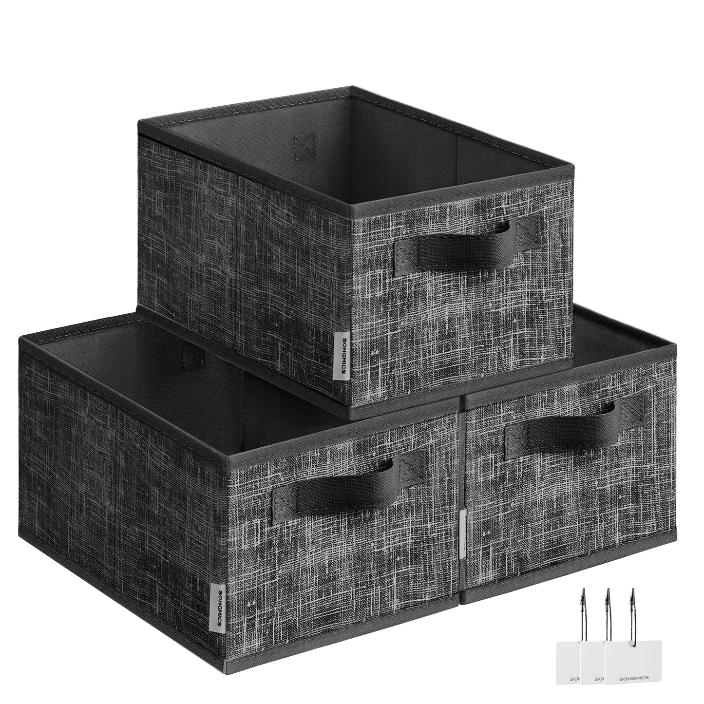 SONGMICS Storage Baskets, Set of 3, Foldable Closet Organizer for Shelves