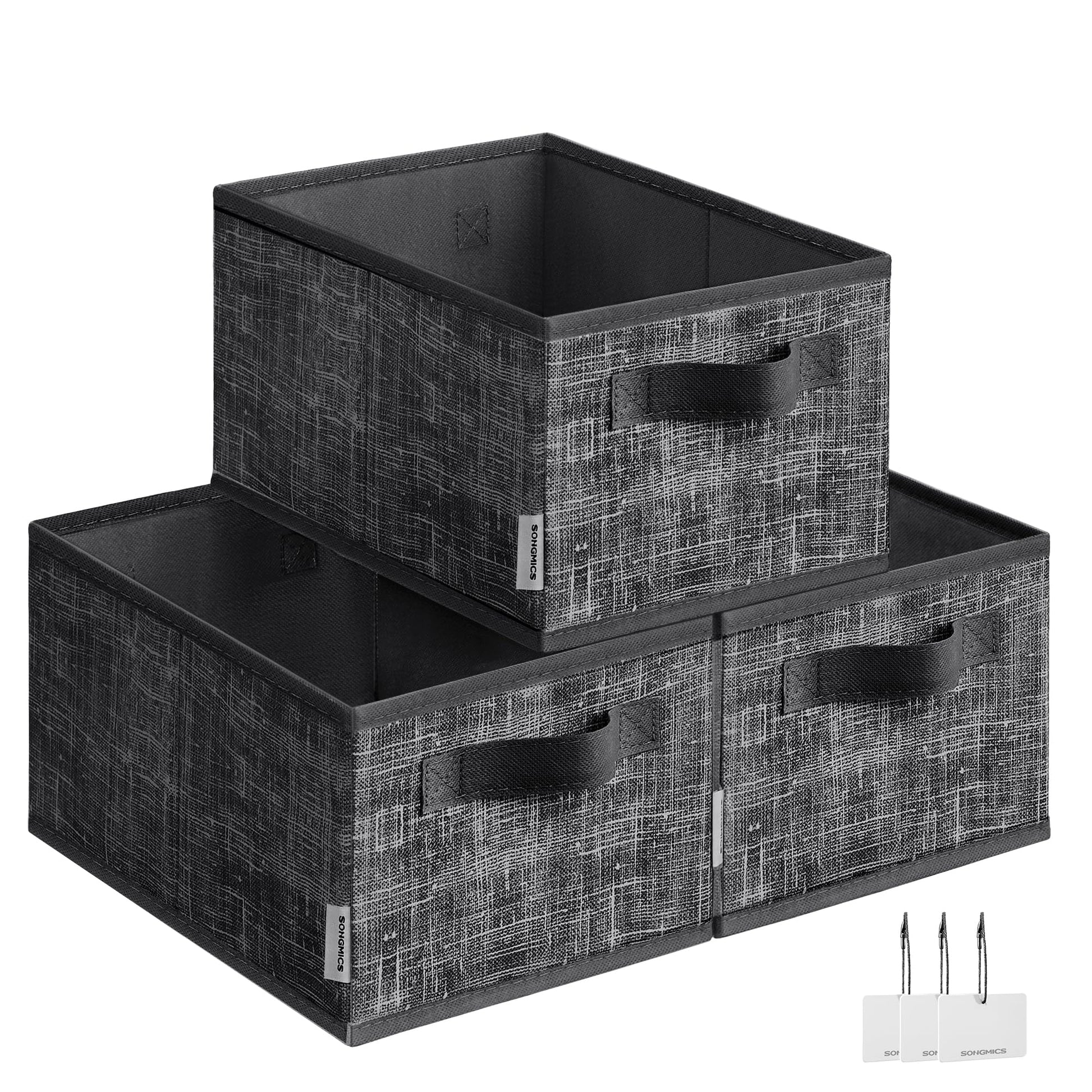 SONGMICS Storage Baskets, Set of 3, Foldable Closet Organizer for Shelves
