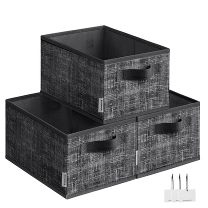 SONGMICS Storage Baskets, Set of 3, Foldable Closet Organizer for Shelves