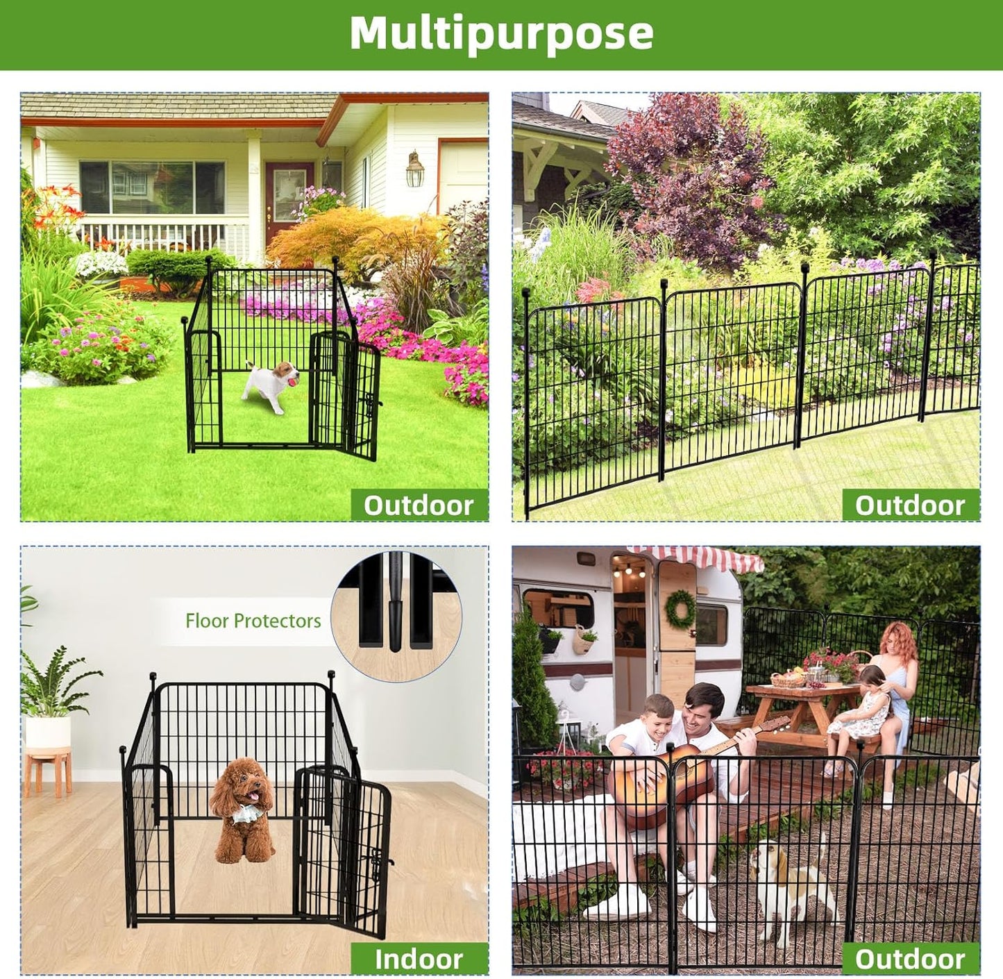 ADAVIN Dog Playpen 36 inch, Low Threshold Door 4 Panels Total 8.9 Ft(L) Tall Garden Fence, Dog Fence Outdoor for Yard, Black Metal Dog Pen Indoor, Dog Exercise Fence for RV Camping