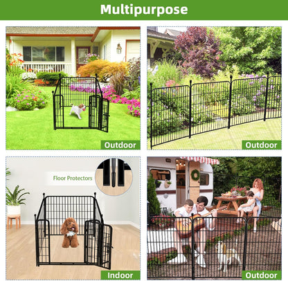 ADAVIN Dog Playpen Indoor 32 inch 4 Panels, Garden Fence with Low Threshold Door, Dog Fences for The Yard, Pet Puppy Playpen for Small and Medium Dogs, Outdoor Dog Fence Dog Pen, Total 8.9 Ft(L)
